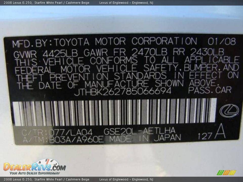 2008 Lexus IS 250 Starfire White Pearl / Cashmere Beige Photo #15