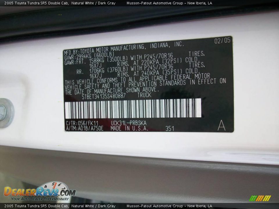 2005 Toyota Tundra SR5 Double Cab Natural White / Dark Gray Photo #14