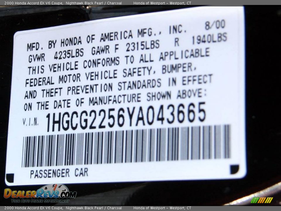 2000 Honda Accord EX V6 Coupe Nighthawk Black Pearl / Charcoal Photo #23