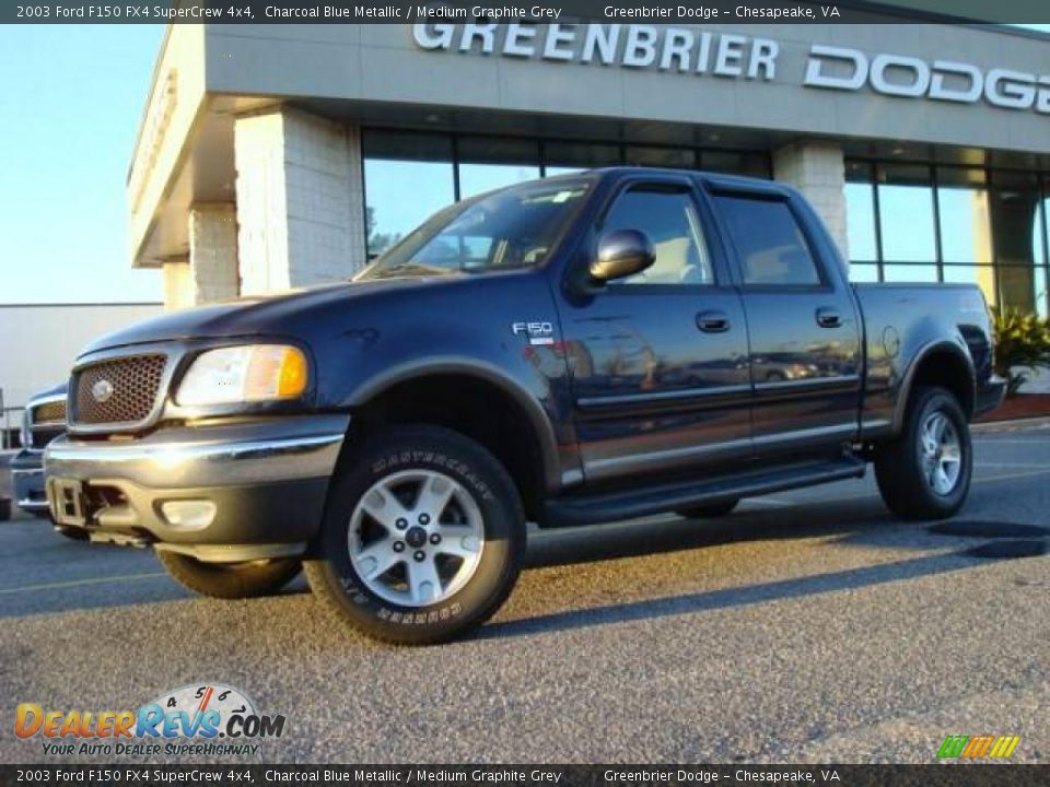 2003 Ford F150 FX4 SuperCrew 4x4 Charcoal Blue Metallic / Medium Graphite Grey Photo #2