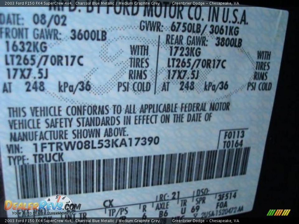 2003 Ford F150 FX4 SuperCrew 4x4 Charcoal Blue Metallic / Medium Graphite Grey Photo #22
