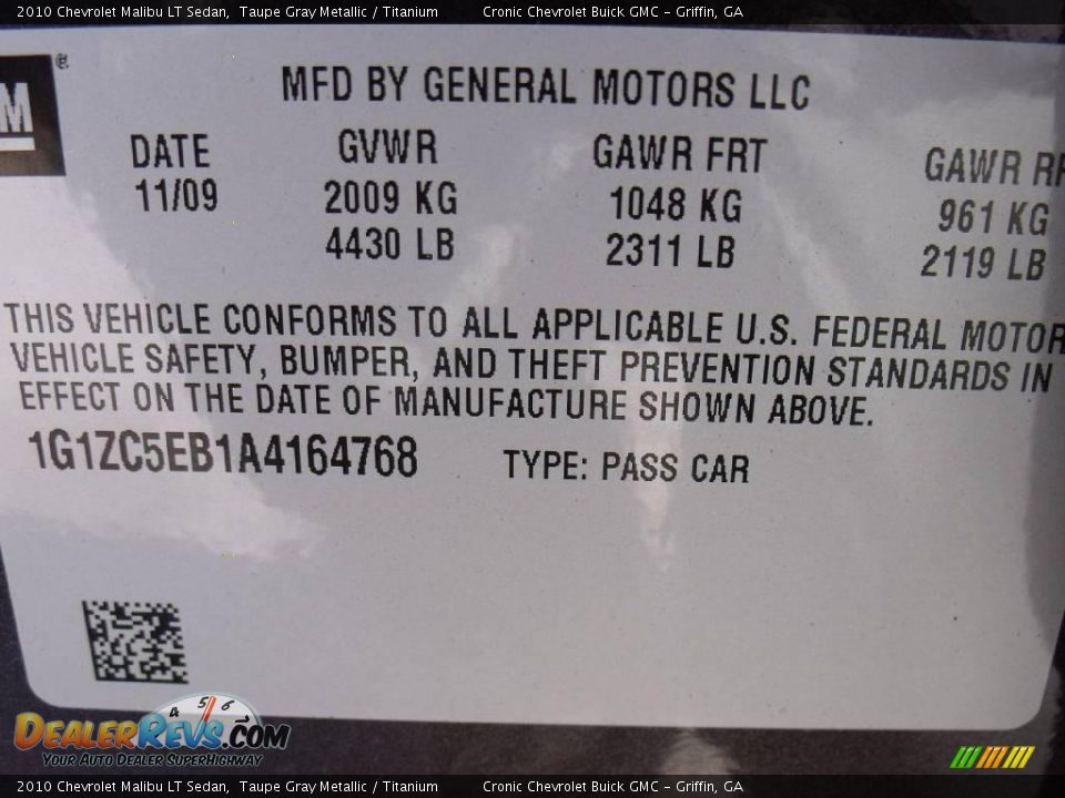 2010 Chevrolet Malibu LT Sedan Taupe Gray Metallic / Titanium Photo #20