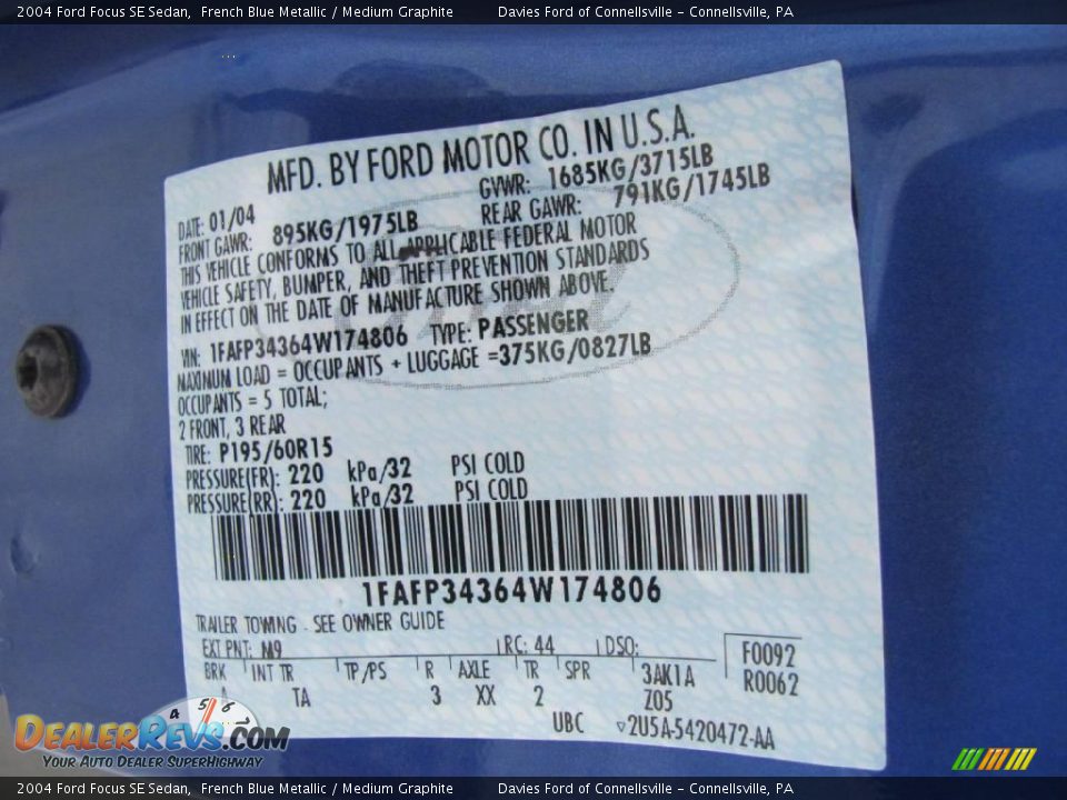 2004 Ford Focus SE Sedan French Blue Metallic / Medium Graphite Photo #14