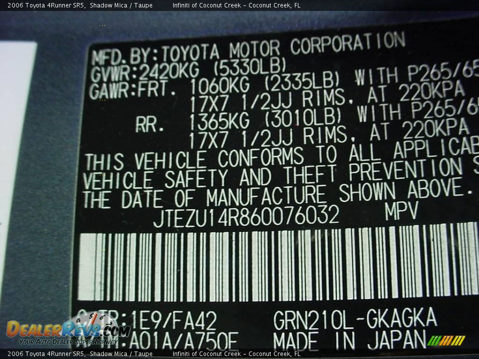 2006 Toyota 4Runner SR5 Shadow Mica / Taupe Photo #29
