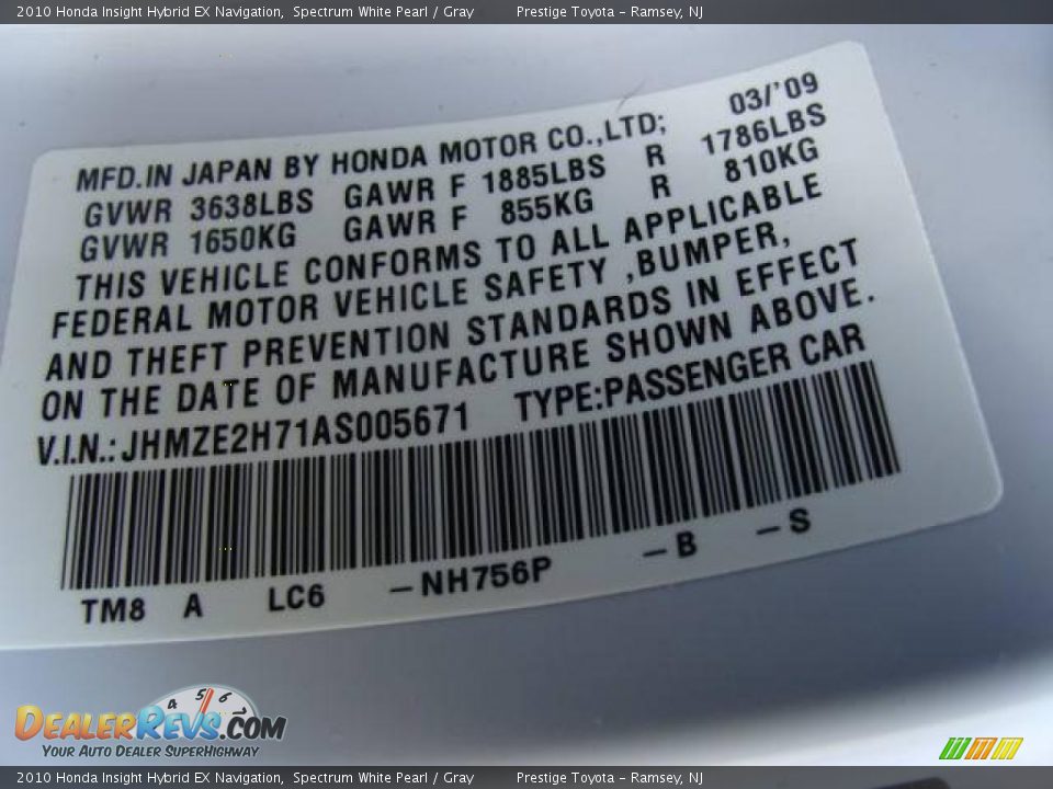 2010 Honda Insight Hybrid EX Navigation Spectrum White Pearl / Gray Photo #15
