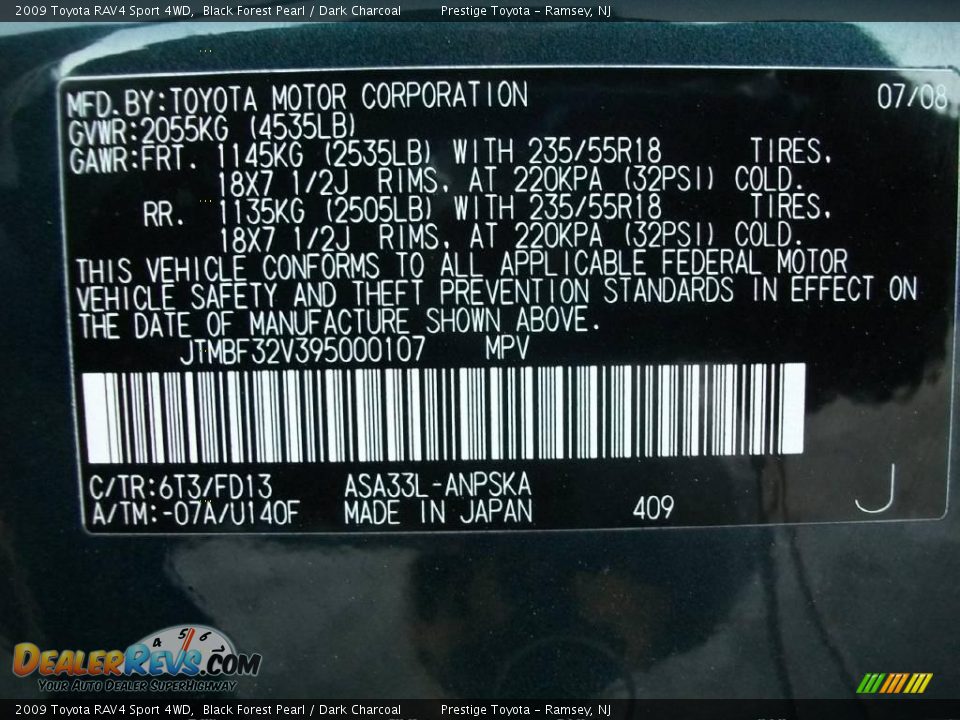 2009 Toyota RAV4 Sport 4WD Black Forest Pearl / Dark Charcoal Photo #15