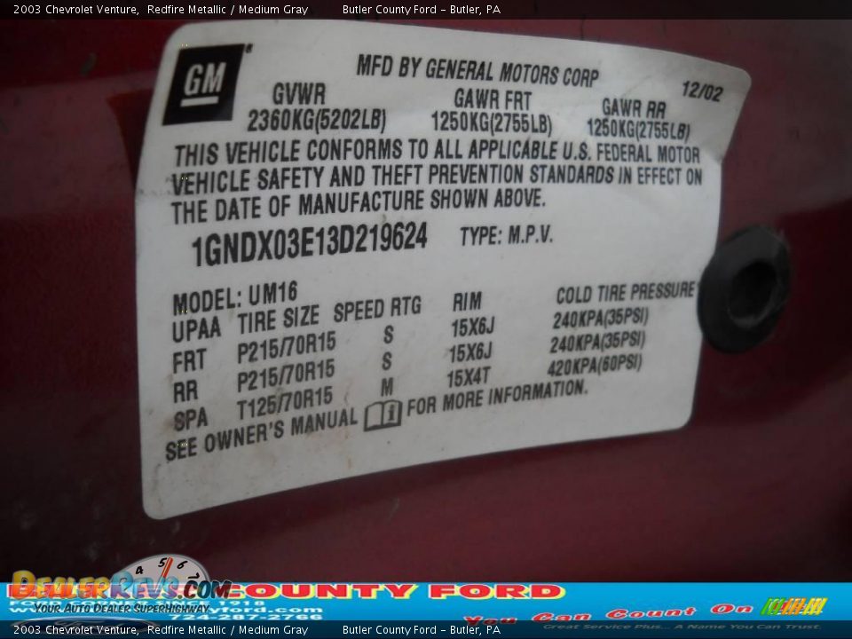2003 Chevrolet Venture Redfire Metallic / Medium Gray Photo #9