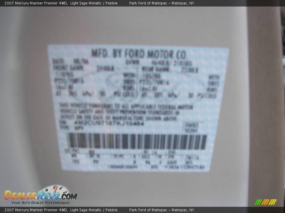 2007 Mercury Mariner Premier 4WD Light Sage Metallic / Pebble Photo #10