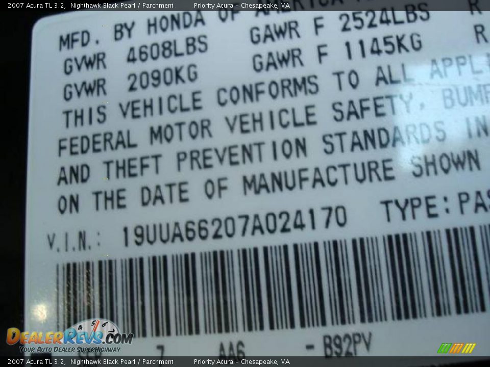 2007 Acura TL 3.2 Nighthawk Black Pearl / Parchment Photo #22