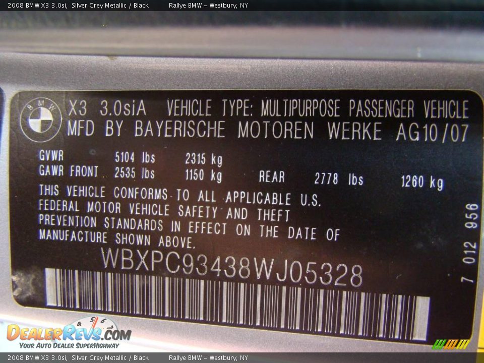 2008 BMW X3 3.0si Silver Grey Metallic / Black Photo #15
