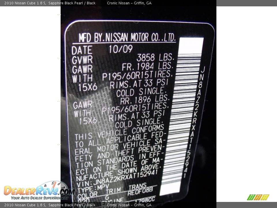 2010 Nissan Cube 1.8 S Sapphire Black Pearl / Black Photo #15
