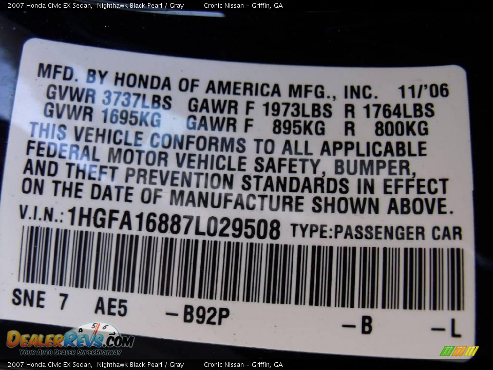 2007 Honda Civic EX Sedan Nighthawk Black Pearl / Gray Photo #23