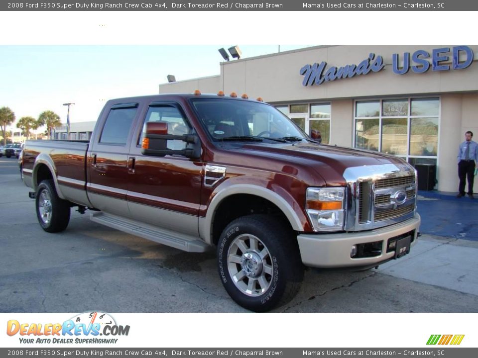 2008 Ford F350 Super Duty King Ranch Crew Cab 4x4 Dark Toreador Red / Chaparral Brown Photo #2