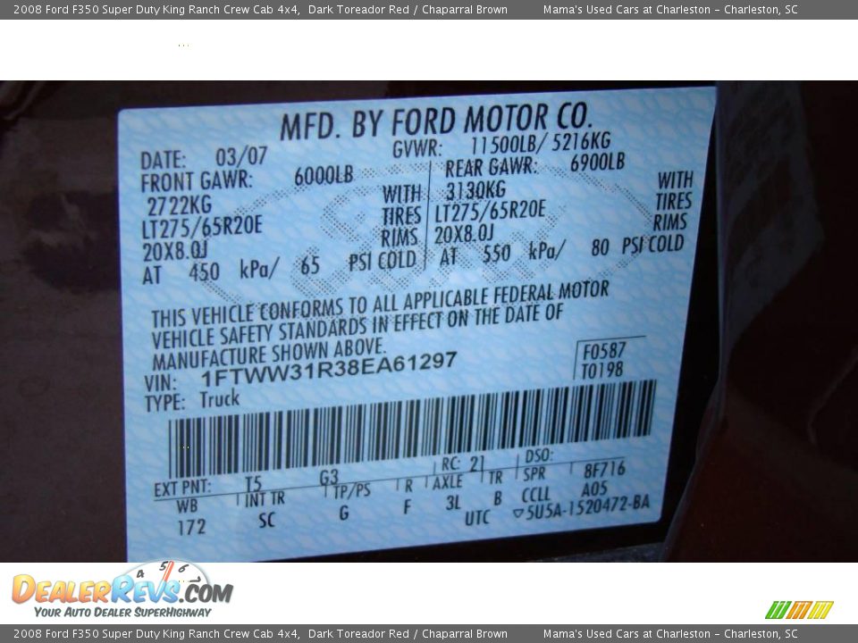 2008 Ford F350 Super Duty King Ranch Crew Cab 4x4 Dark Toreador Red / Chaparral Brown Photo #30