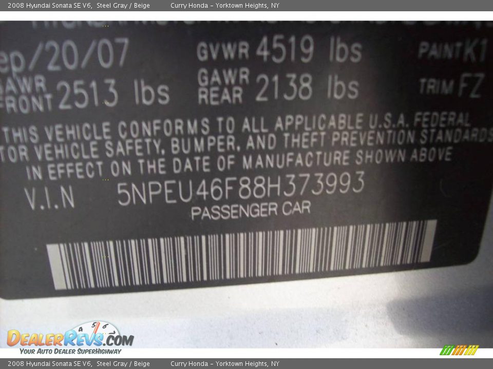 2008 Hyundai Sonata SE V6 Steel Gray / Beige Photo #24