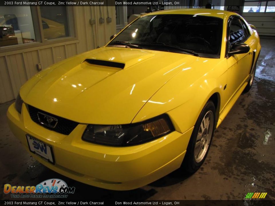 2003 Ford Mustang GT Coupe Zinc Yellow / Dark Charcoal Photo #2