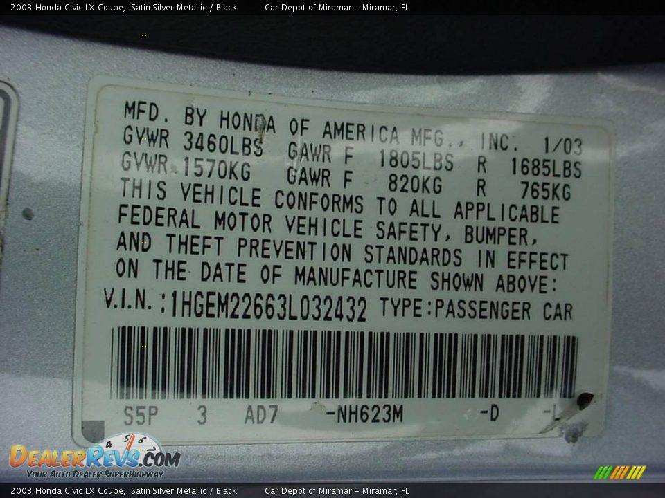 2003 Honda Civic LX Coupe Satin Silver Metallic / Black Photo #17