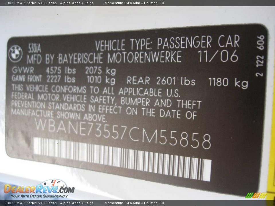 2007 BMW 5 Series 530i Sedan Alpine White / Beige Photo #14