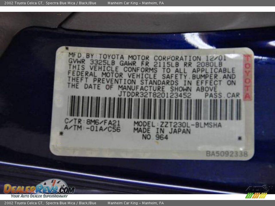 2002 Toyota Celica GT Spectra Blue Mica / Black/Blue Photo #22