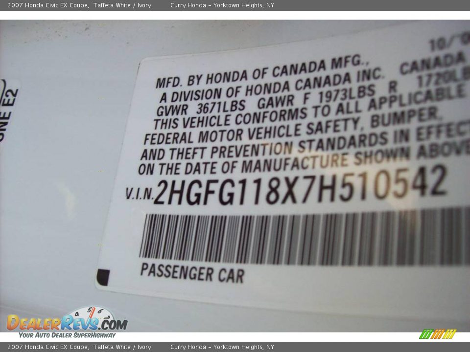 2007 Honda Civic EX Coupe Taffeta White / Ivory Photo #24