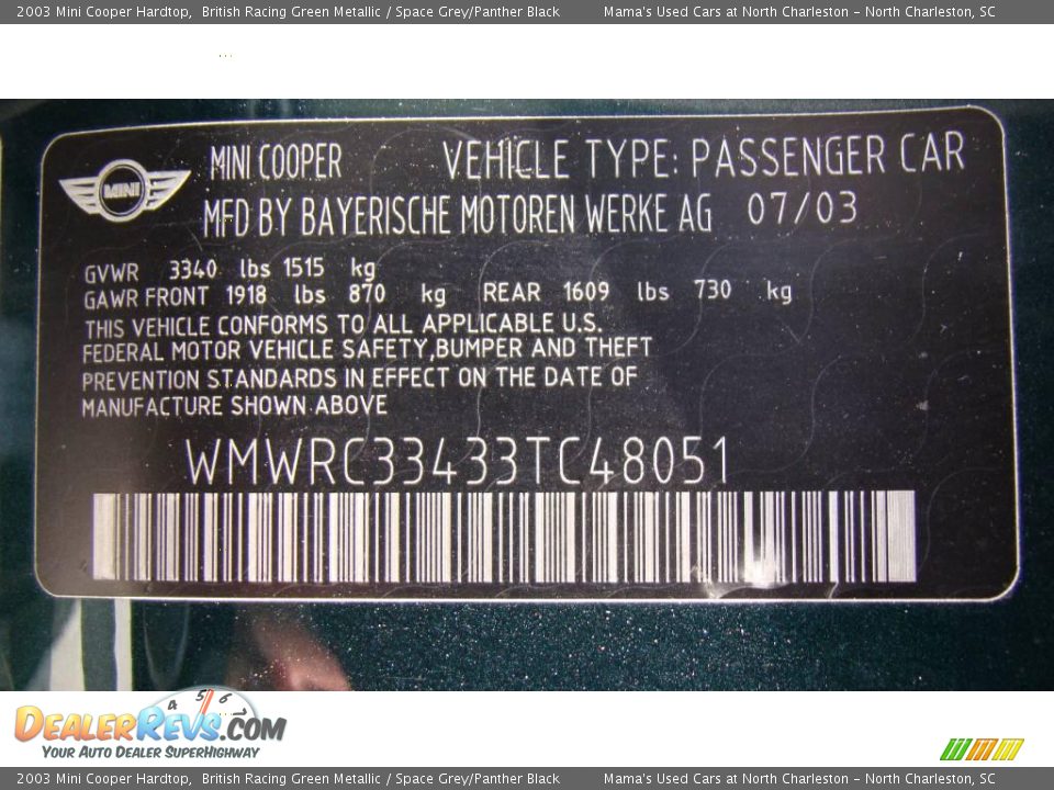 2003 Mini Cooper Hardtop British Racing Green Metallic / Space Grey/Panther Black Photo #24