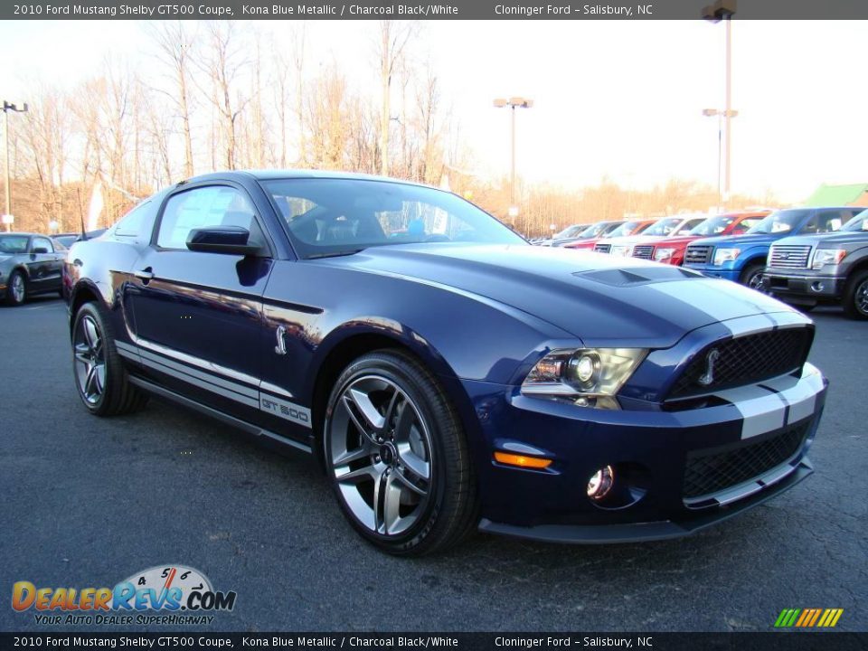 2010 Ford Mustang Shelby GT500 Coupe Kona Blue Metallic / Charcoal Black/White Photo #1