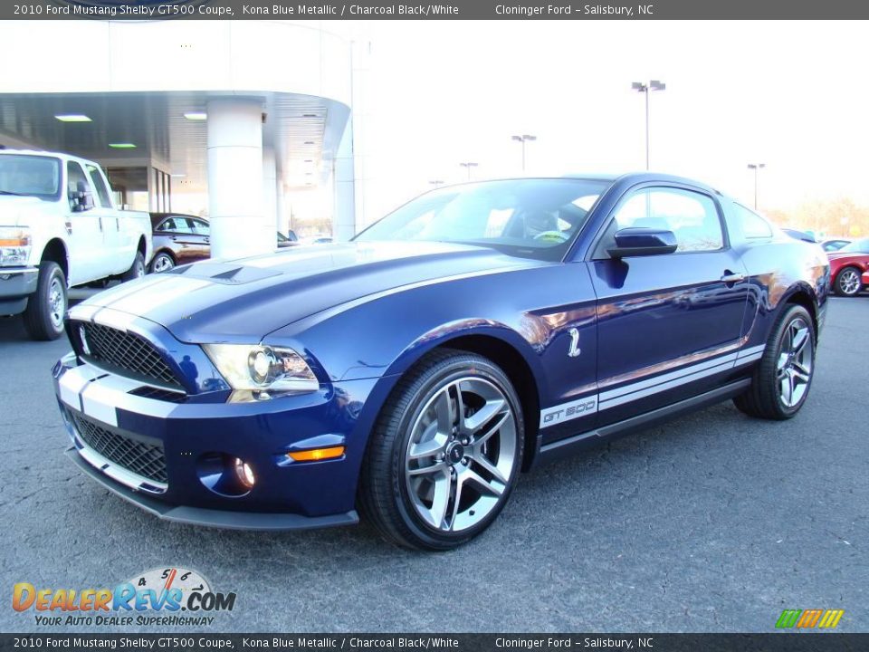 2010 Ford Mustang Shelby GT500 Coupe Kona Blue Metallic / Charcoal Black/White Photo #7