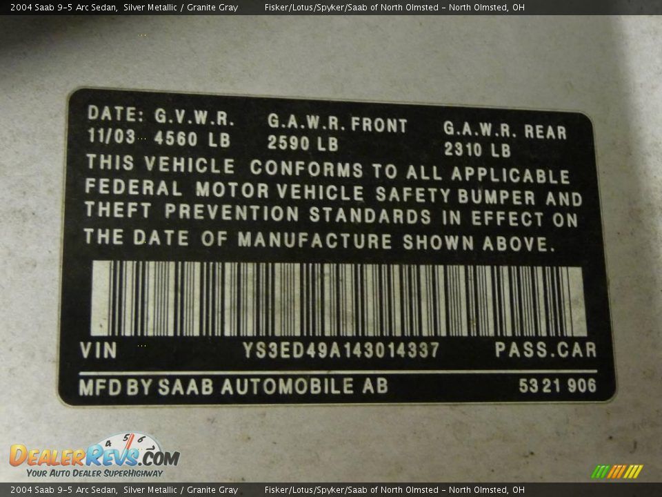 2004 Saab 9-5 Arc Sedan Silver Metallic / Granite Gray Photo #24