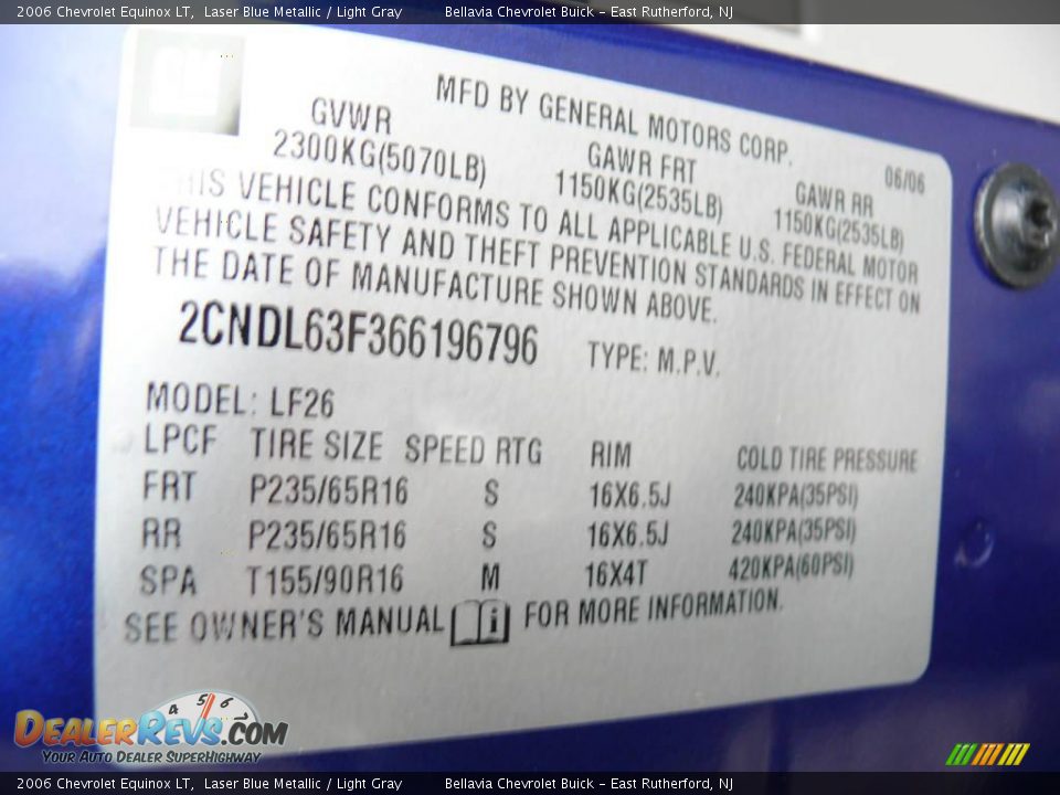 2006 Chevrolet Equinox LT Laser Blue Metallic / Light Gray Photo #15