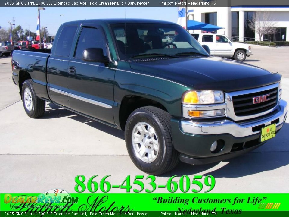 2005 GMC Sierra 1500 SLE Extended Cab 4x4 Polo Green Metallic / Dark Pewter Photo #1