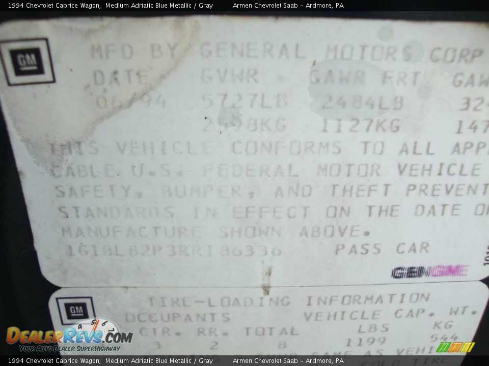 1994 Chevrolet Caprice Wagon Medium Adriatic Blue Metallic / Gray Photo #34