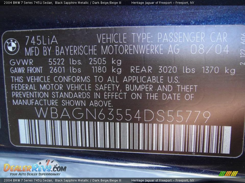 2004 BMW 7 Series 745Li Sedan Black Sapphire Metallic / Dark Beige/Beige III Photo #33