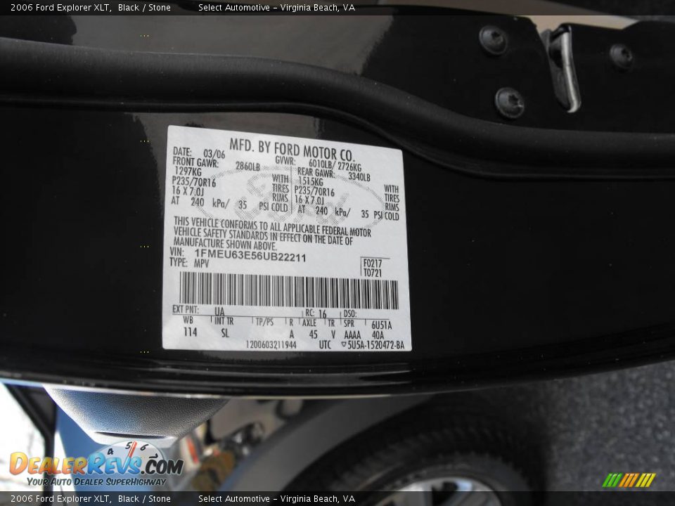2006 Ford Explorer XLT Black / Stone Photo #20