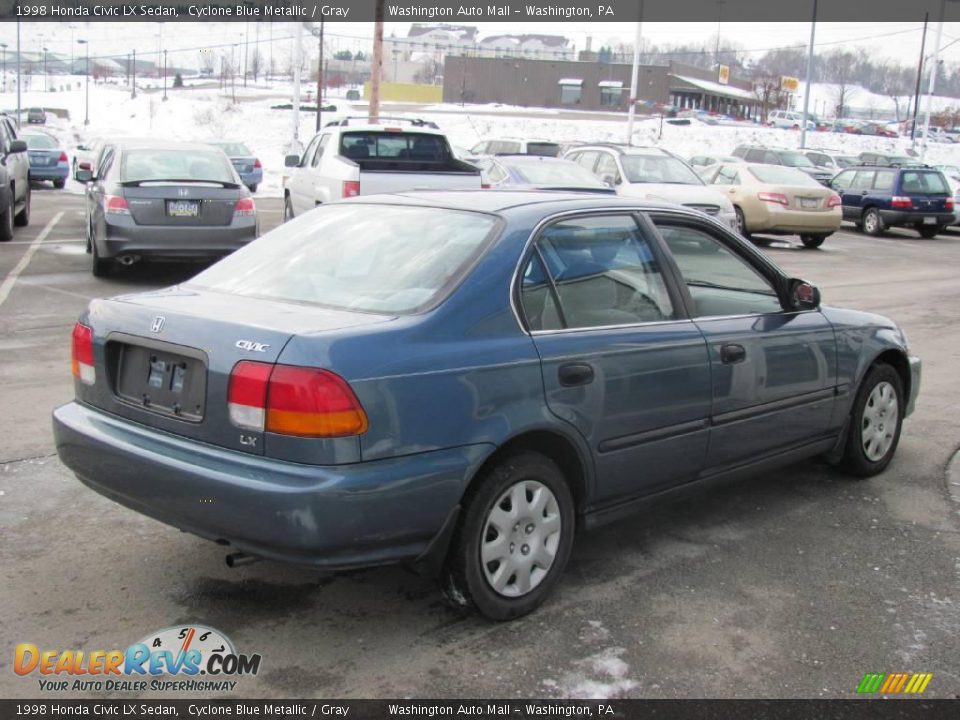 1998 Honda Civic LX Sedan Cyclone Blue Metallic / Gray Photo #6