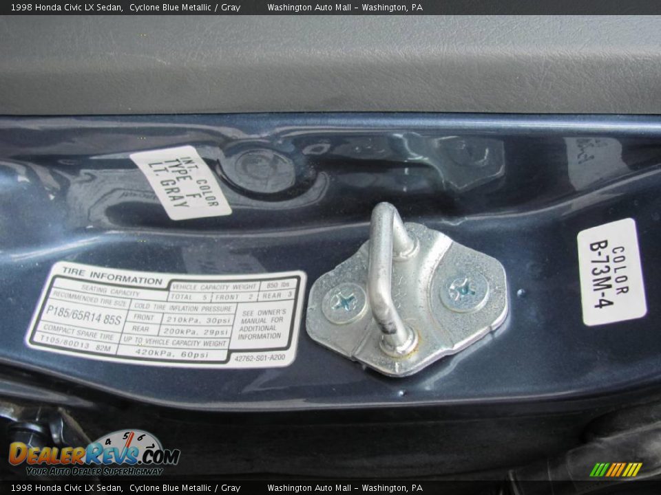 1998 Honda Civic LX Sedan Cyclone Blue Metallic / Gray Photo #18