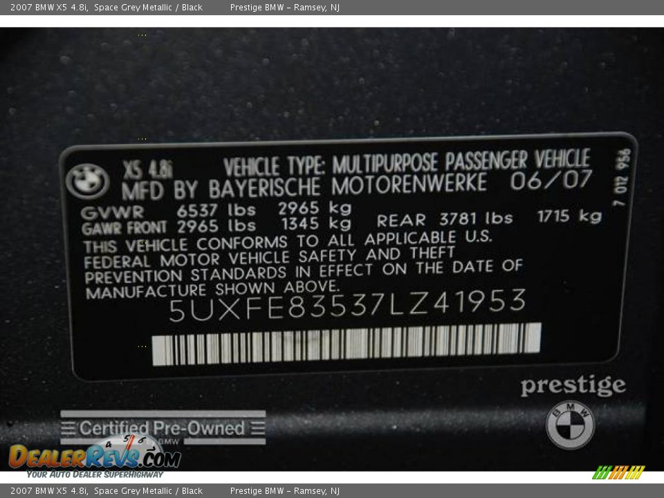 2007 BMW X5 4.8i Space Grey Metallic / Black Photo #12