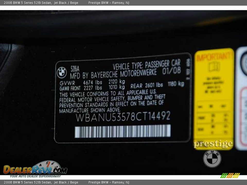 2008 BMW 5 Series 528i Sedan Jet Black / Beige Photo #13