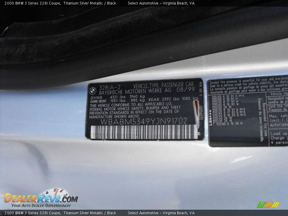 2000 BMW 3 Series 328i Coupe Titanium Silver Metallic / Black Photo #17
