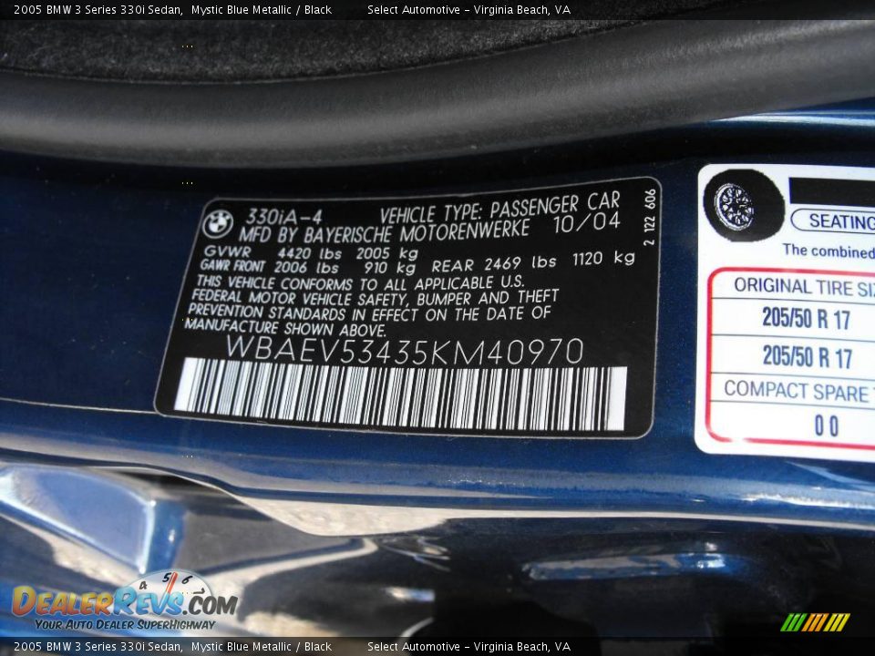2005 BMW 3 Series 330i Sedan Mystic Blue Metallic / Black Photo #17