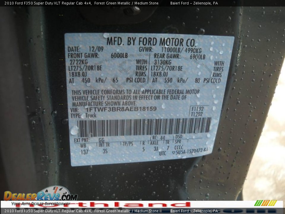 2010 Ford F350 Super Duty XLT Regular Cab 4x4 Forest Green Metallic / Medium Stone Photo #14