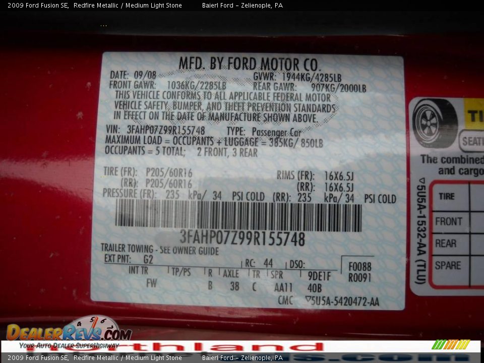 2009 Ford Fusion SE Redfire Metallic / Medium Light Stone Photo #12