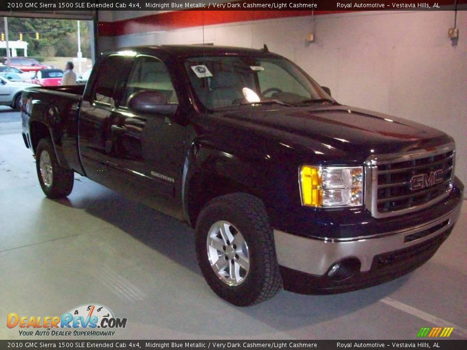2010 GMC Sierra 1500 SLE Extended Cab 4x4 Midnight Blue Metallic / Very Dark Cashmere/Light Cashmere Photo #1