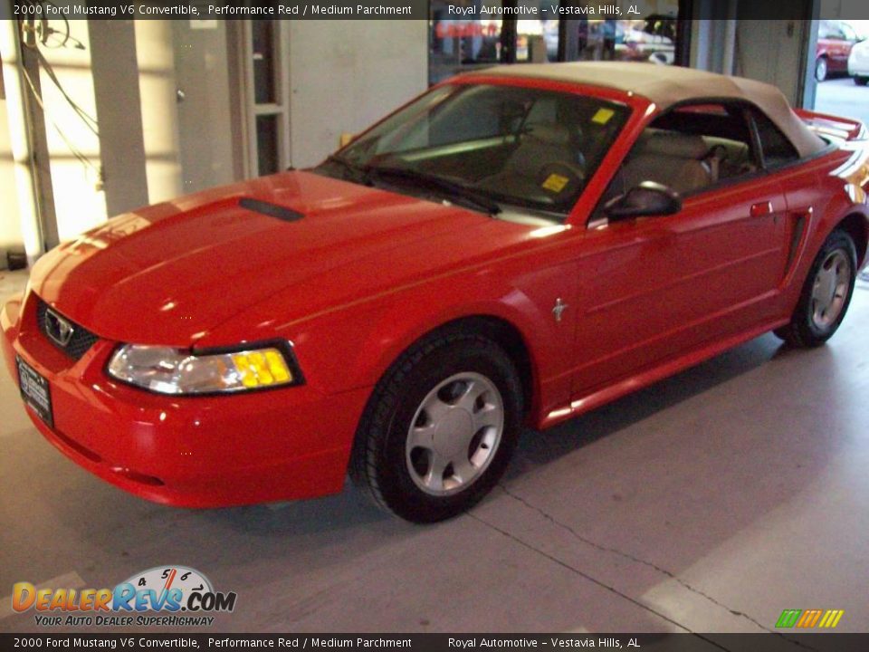 2000 Ford Mustang V6 Convertible Performance Red / Medium Parchment Photo #3