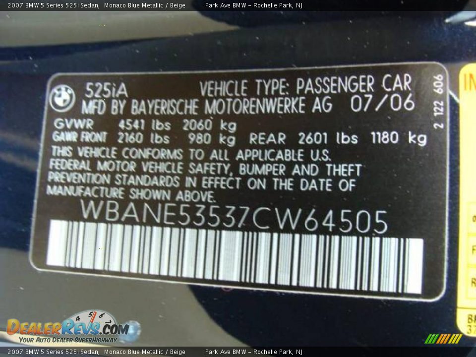 2007 BMW 5 Series 525i Sedan Monaco Blue Metallic / Beige Photo #27