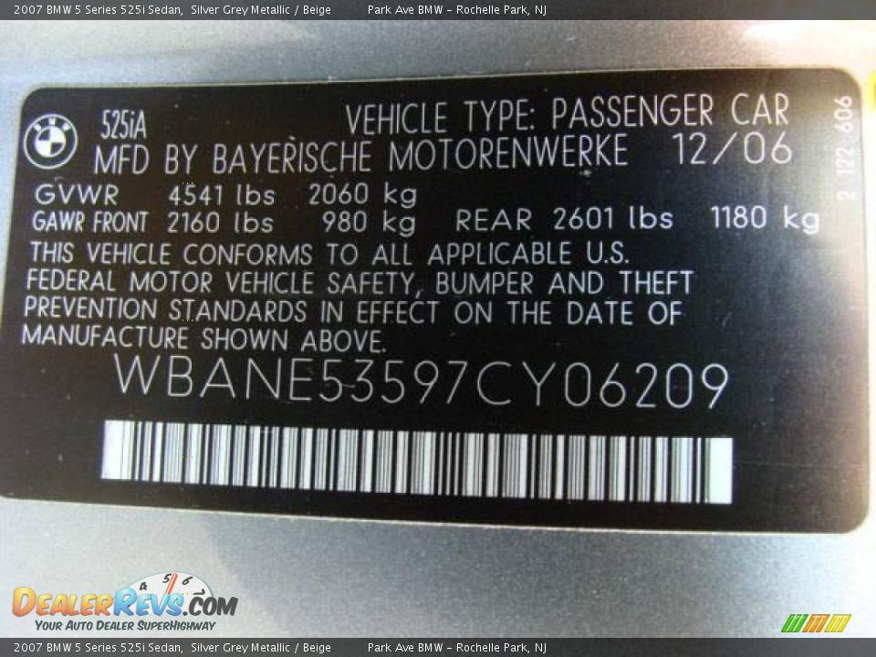 2007 BMW 5 Series 525i Sedan Silver Grey Metallic / Beige Photo #26