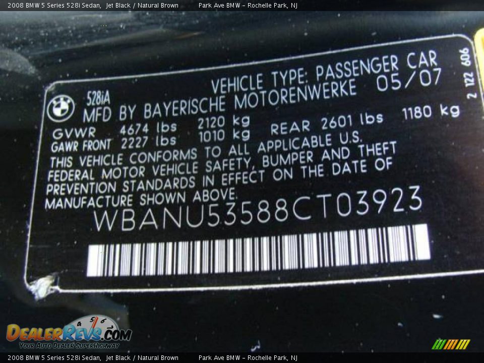 2008 BMW 5 Series 528i Sedan Jet Black / Natural Brown Photo #26