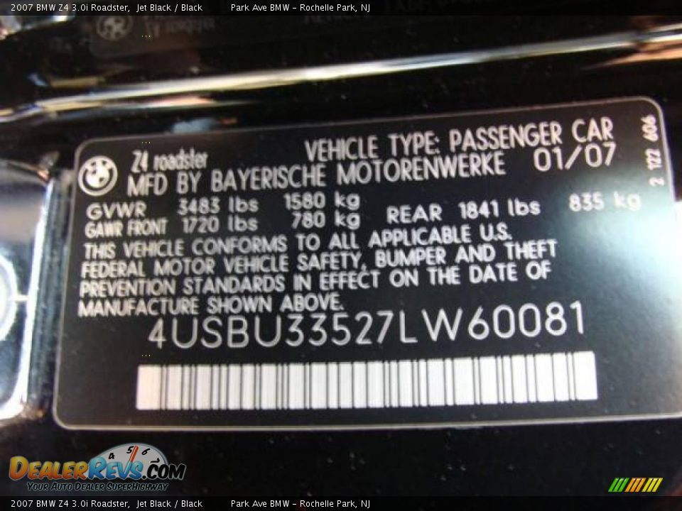 2007 BMW Z4 3.0i Roadster Jet Black / Black Photo #29