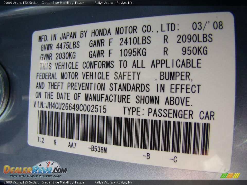 2009 Acura TSX Sedan Glacier Blue Metallic / Taupe Photo #15