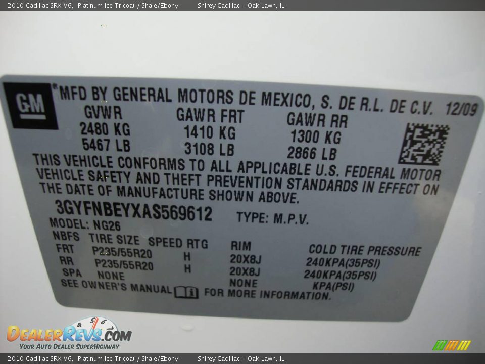 2010 Cadillac SRX V6 Platinum Ice Tricoat / Shale/Ebony Photo #19