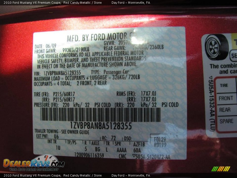 2010 Ford Mustang V6 Premium Coupe Red Candy Metallic / Stone Photo #14